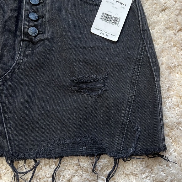 free people We The Free Black Distressed Rainn Button Down Jean Skirt - Picture 6 of 10